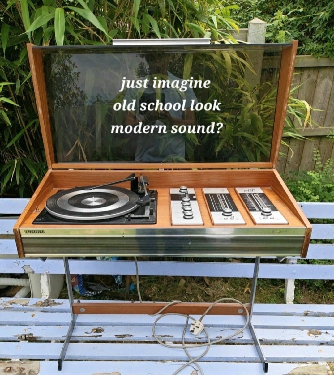 Vintage radiogram with its lid open
