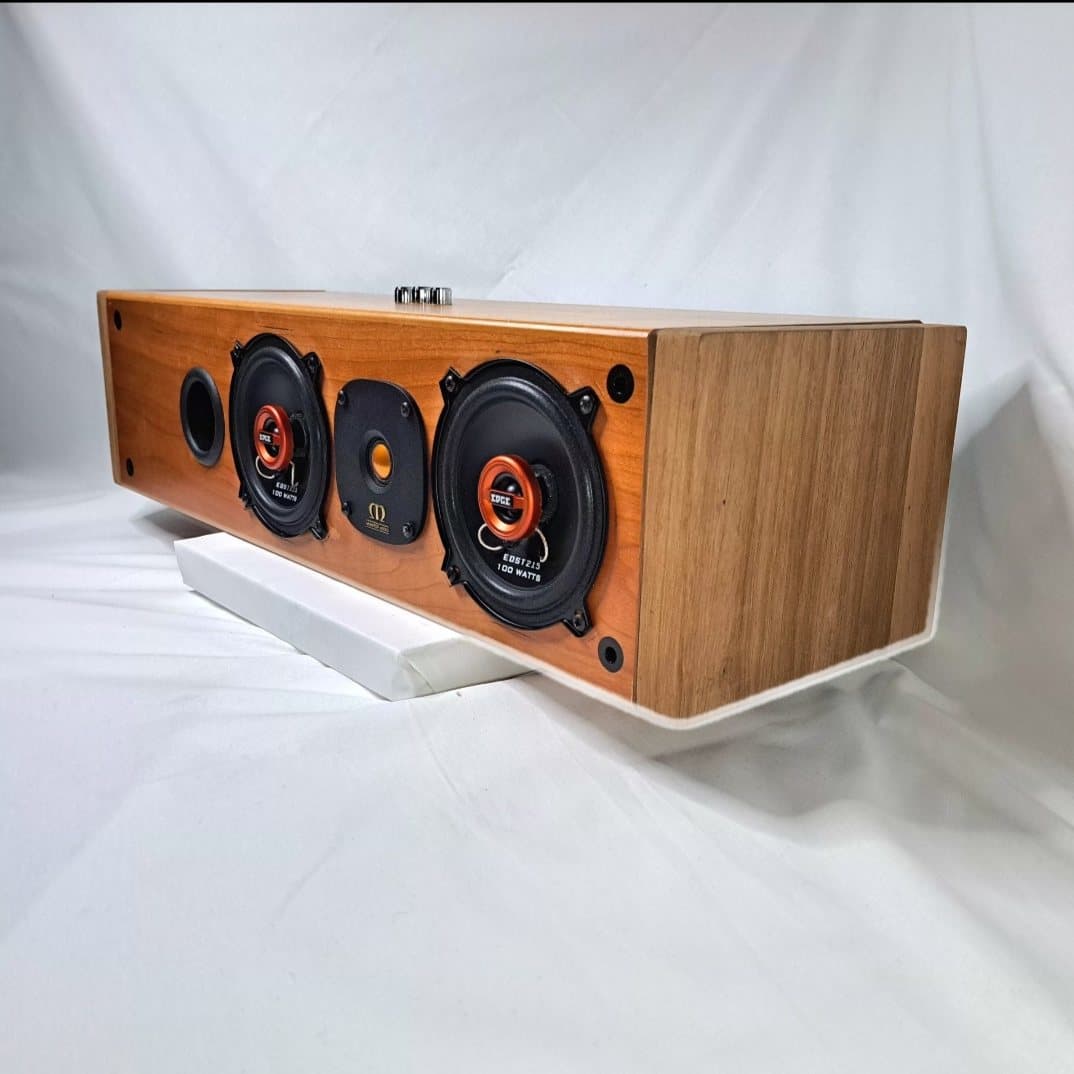 Long timber soundbar with two drivers and a centre tweeter
